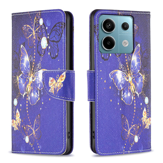 For Xiaomi Redmi Note 13 Pro 5G / Poco X6 5G Case Leather Cover with Wallet Pattern Printing - Purple Butterflies