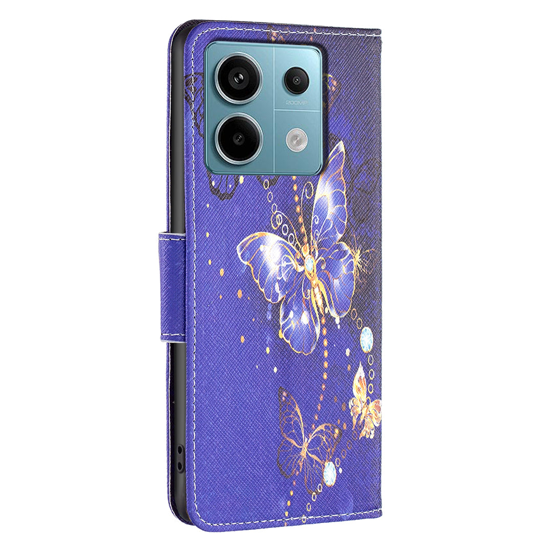 For Xiaomi Redmi Note 13 Pro 5G / Poco X6 5G Case Leather Cover with Wallet Pattern Printing - Purple Butterflies