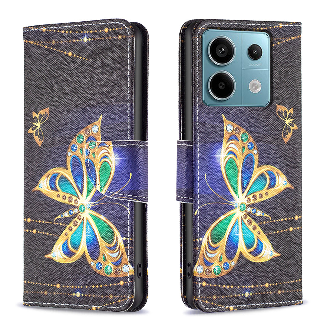 For Xiaomi Redmi Note 13 Pro 5G / Poco X6 5G Case Leather Cover with Wallet Pattern Printing - Jewelry Butterfly