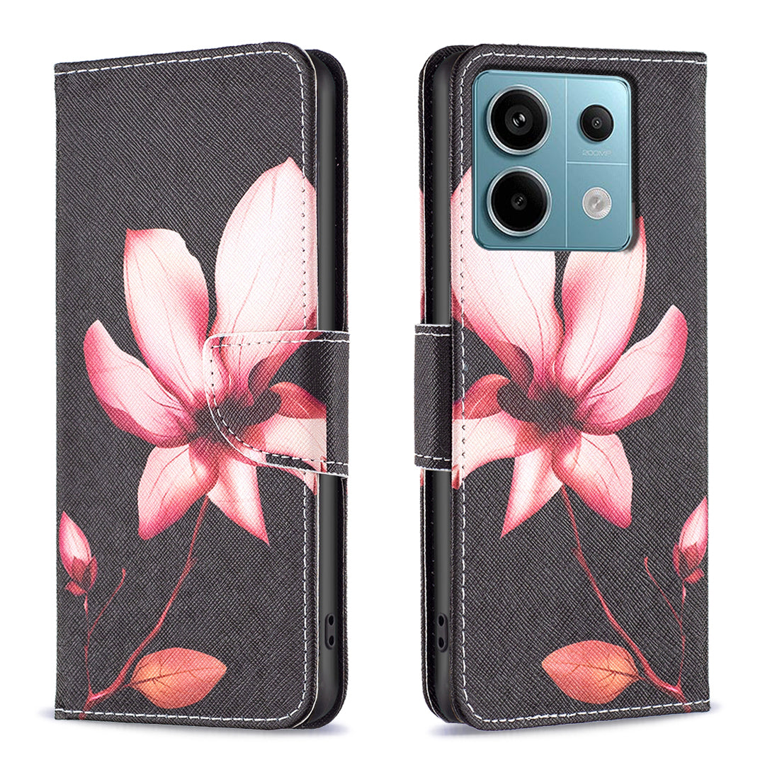 For Xiaomi Redmi Note 13 Pro 5G / Poco X6 5G Case Leather Cover with Wallet Pattern Printing - Lotus