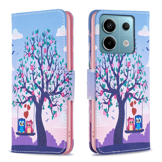 For Xiaomi Redmi Note 13 Pro 5G / Poco X6 5G Case Leather Cover with Wallet Pattern Printing - Two Owls