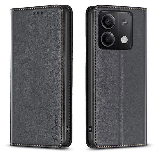 BINFEN COLOR BF18 For Xiaomi Redmi Note 13 5G Leather Cover Magnetic Closure Flip Phone Case - Black
