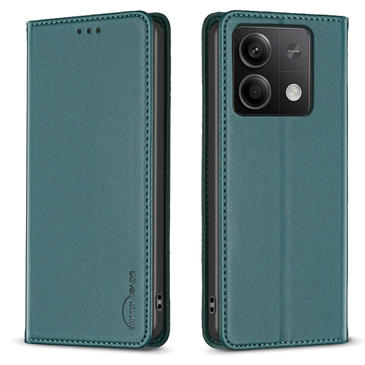 BINFEN COLOR BF18 For Xiaomi Redmi Note 13 5G Leather Cover Magnetic Closure Flip Phone Case - Green