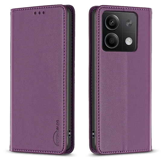 BINFEN COLOR BF18 For Xiaomi Redmi Note 13 5G Leather Cover Magnetic Closure Flip Phone Case - Dark Purple