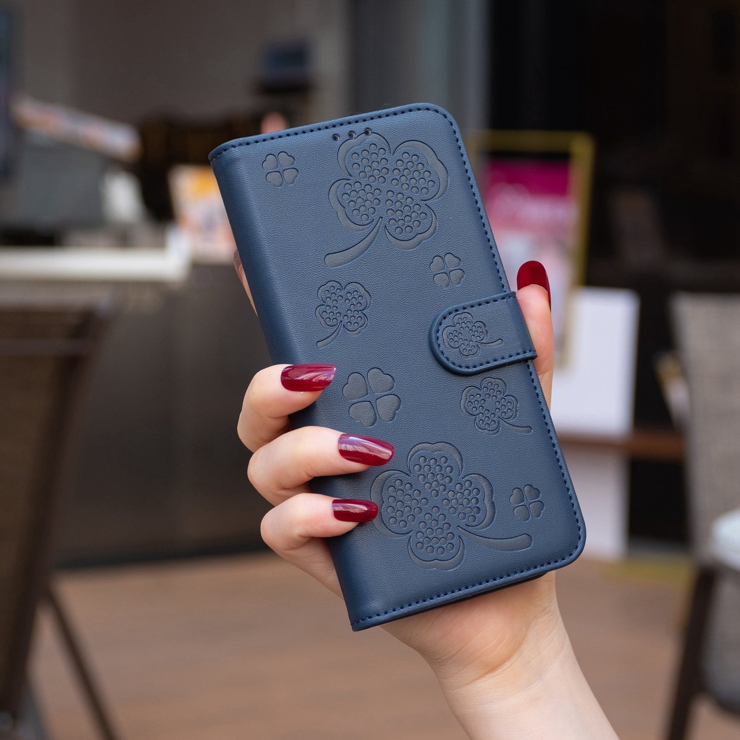 For Xiaomi Redmi Note 13 5G PU Leather Cover Four Leaf Clover Flip Wallet Phone Case - Blue