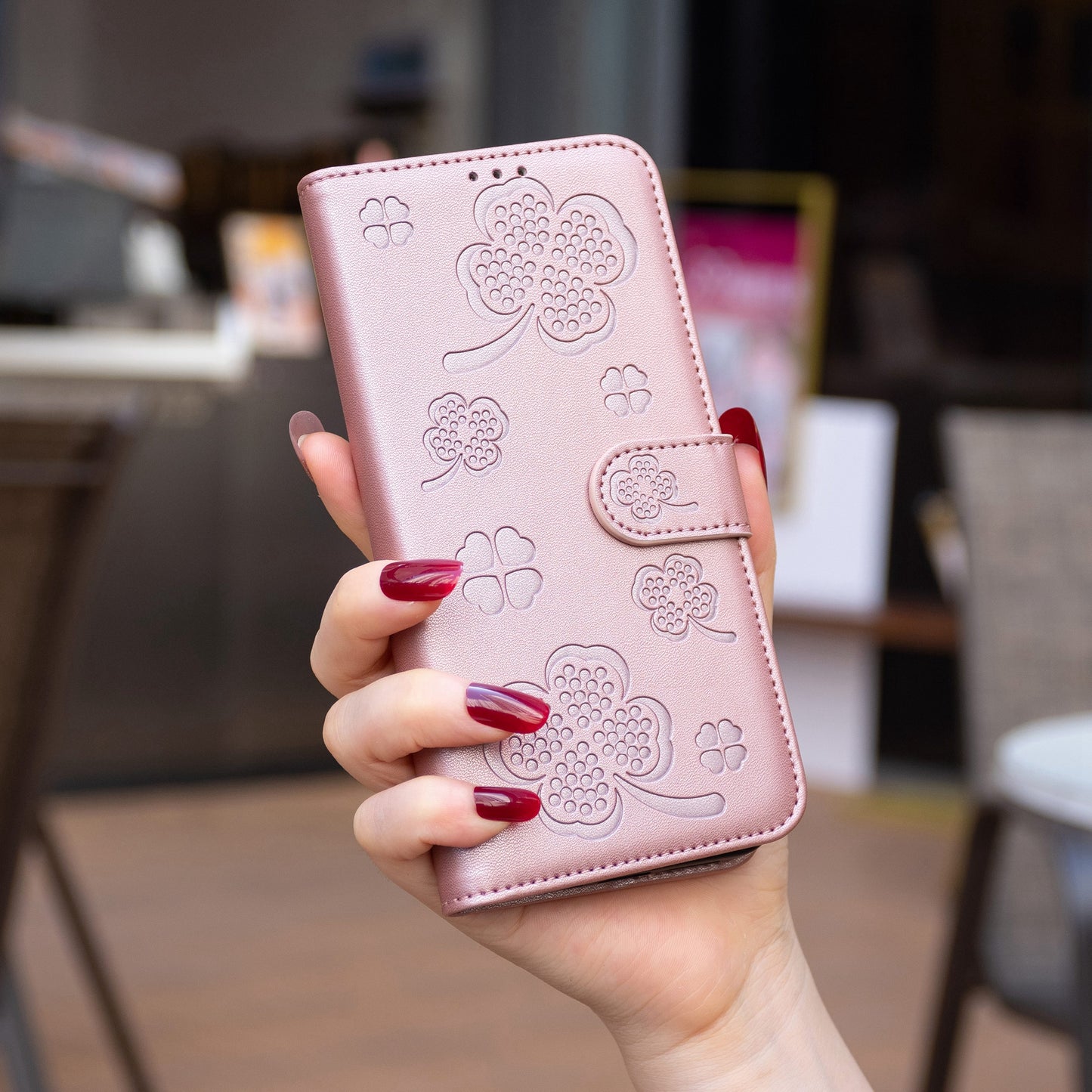 For Xiaomi Redmi Note 13 5G PU Leather Cover Four Leaf Clover Flip Wallet Phone Case - Pink