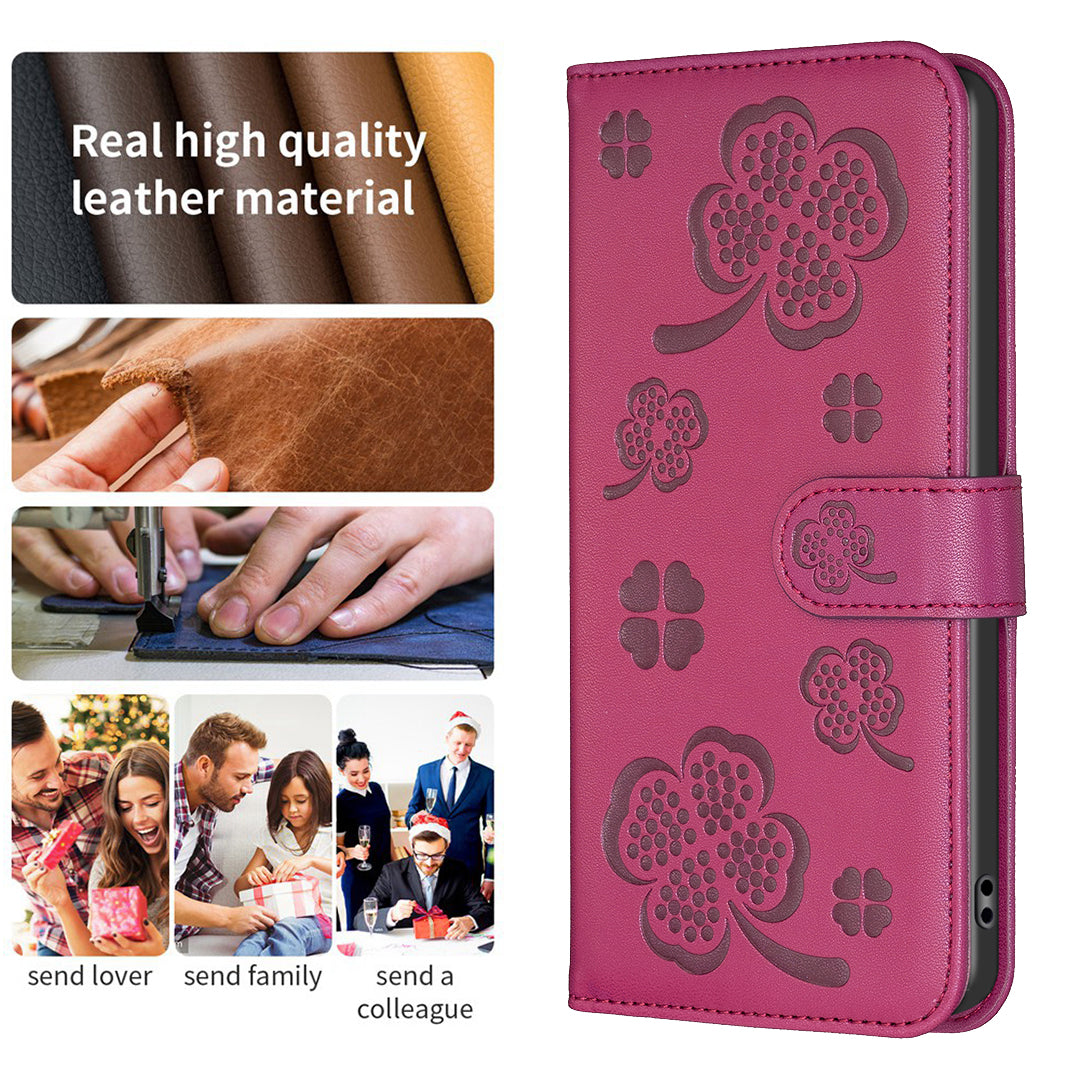 For Xiaomi Redmi Note 13 5G PU Leather Cover Four Leaf Clover Flip Wallet Phone Case - Rose