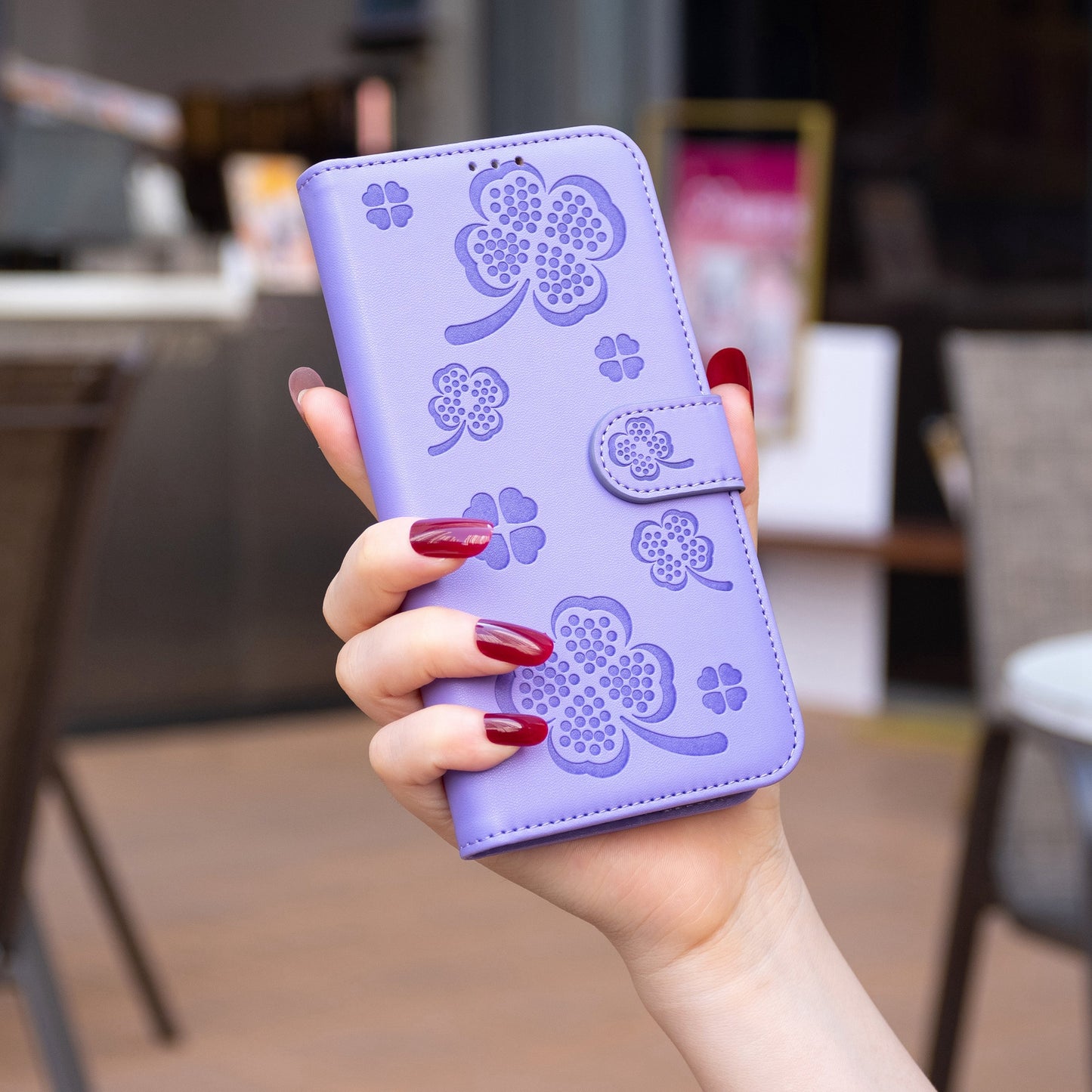 For Xiaomi Redmi Note 13 5G PU Leather Cover Four Leaf Clover Flip Wallet Phone Case - Purple