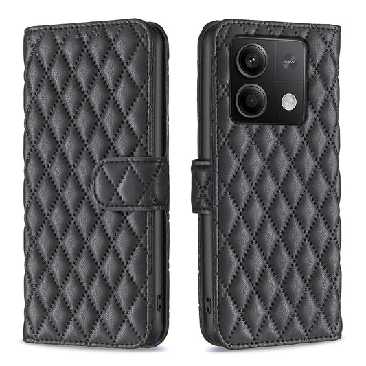BINFEN COLOR BF Style-14 For Xiaomi Redmi Note 13 5G Leather Flip Case Folding Stand Phone Cover - Black