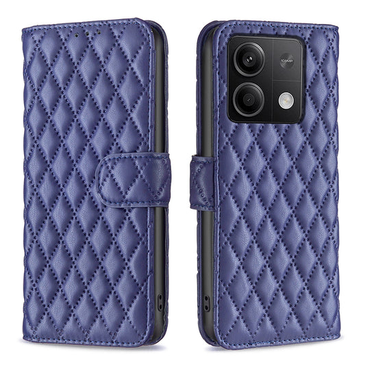 BINFEN COLOR BF Style-14 For Xiaomi Redmi Note 13 5G Leather Flip Case Folding Stand Phone Cover - Blue