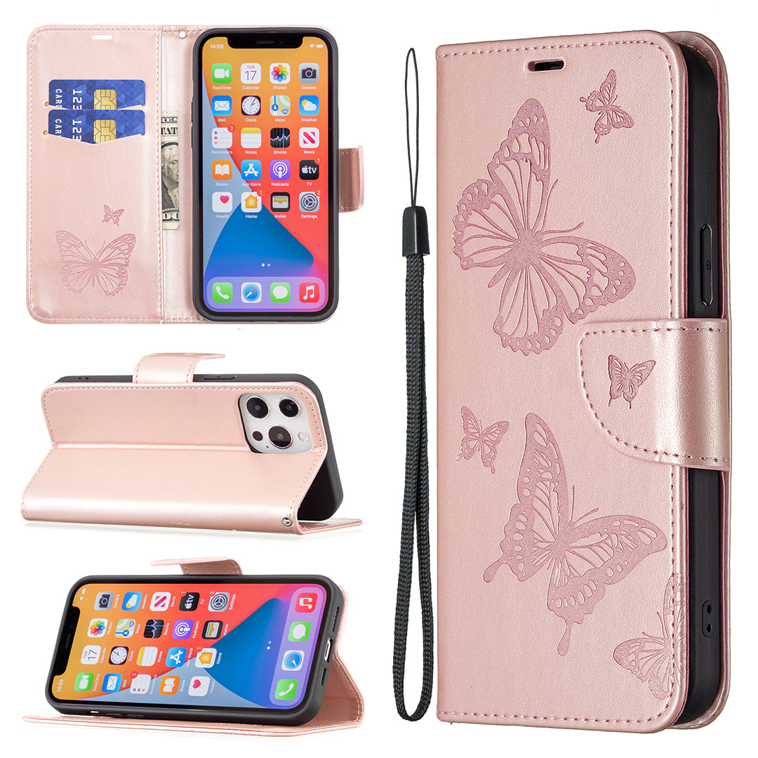 For Xiaomi Redmi Note 13 5G Leather Case Wallet Phone Cover Butterfly Pattern - Rose Gold