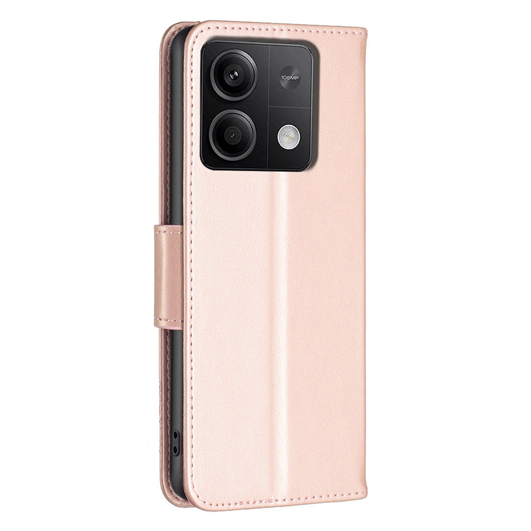 For Xiaomi Redmi Note 13 5G Leather Case Wallet Phone Cover Butterfly Pattern - Rose Gold