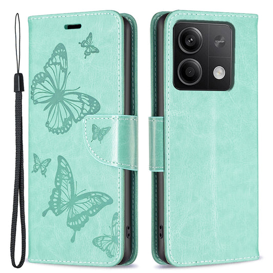 For Xiaomi Redmi Note 13 5G Leather Case Wallet Phone Cover Butterfly Pattern - Green