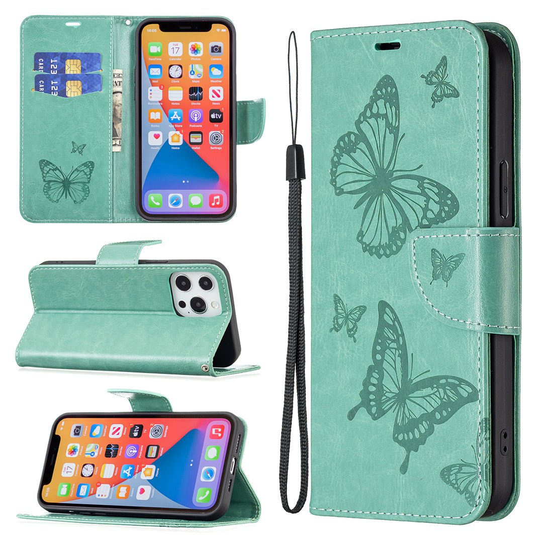 For Xiaomi Redmi Note 13 5G Leather Case Wallet Phone Cover Butterfly Pattern - Green