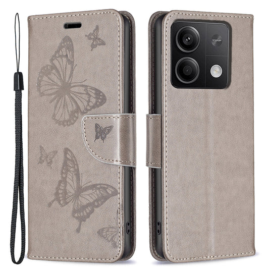 For Xiaomi Redmi Note 13 5G Leather Case Wallet Phone Cover Butterfly Pattern - Grey