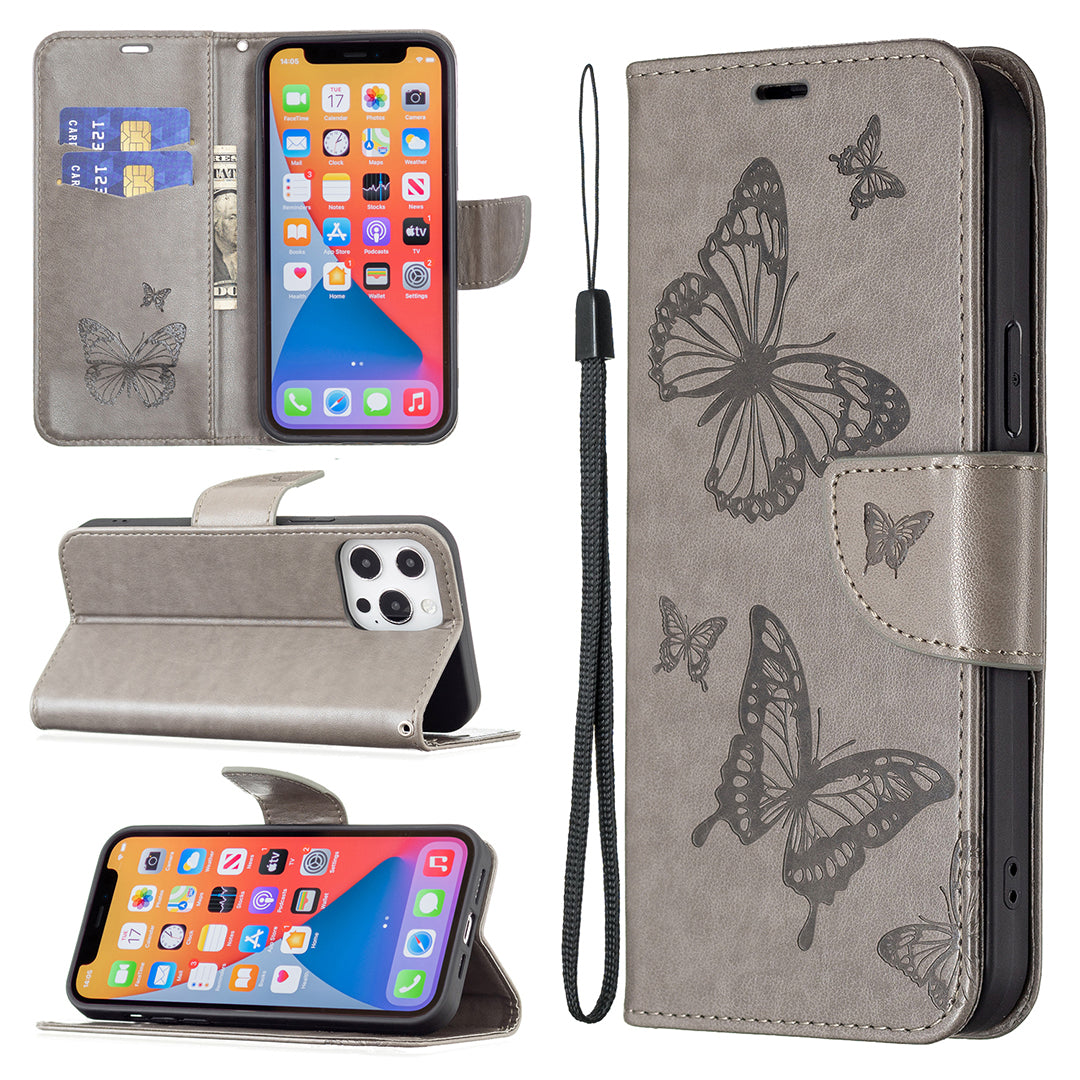 For Xiaomi Redmi Note 13 5G Leather Case Wallet Phone Cover Butterfly Pattern - Grey
