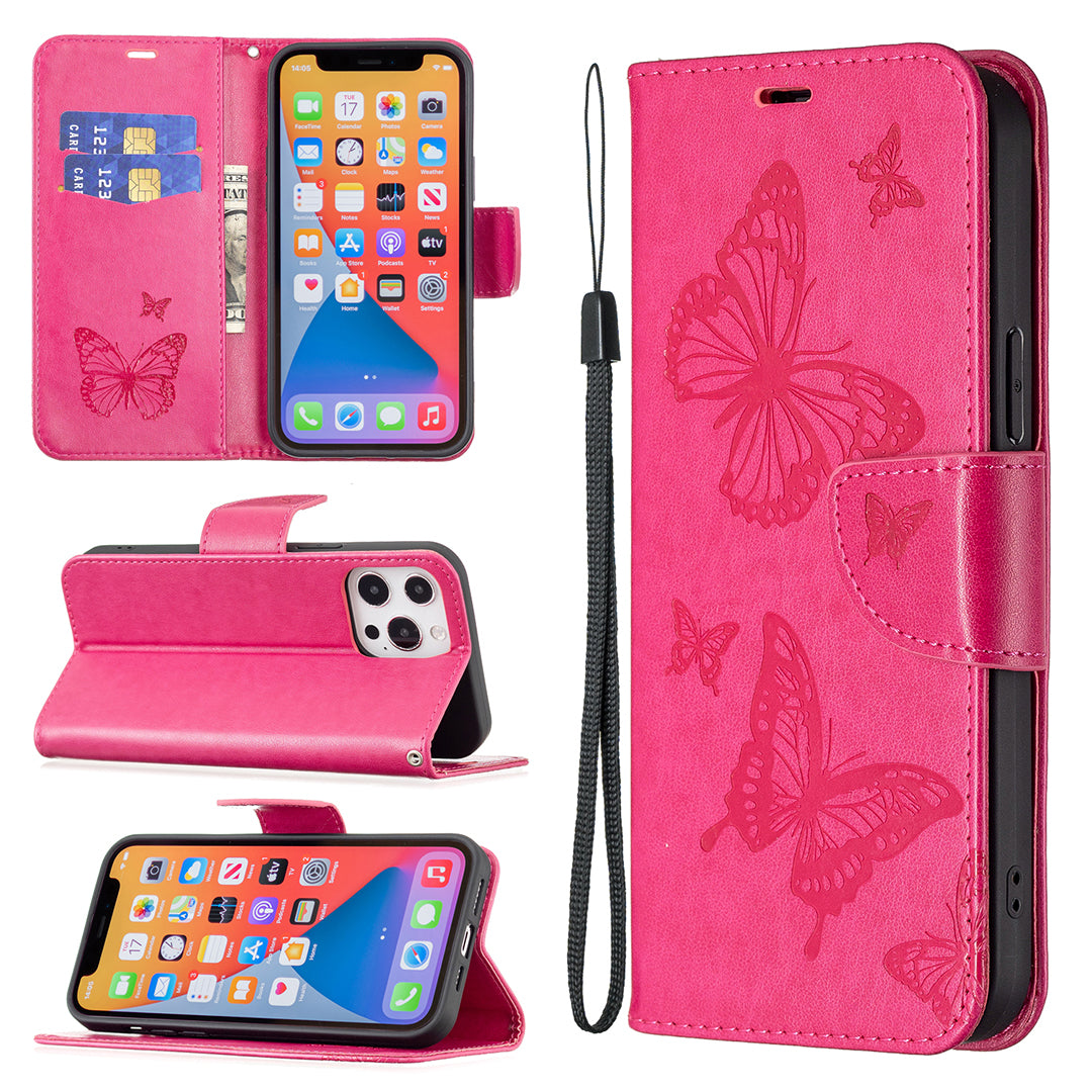 For Xiaomi Redmi Note 13 5G Leather Case Wallet Phone Cover Butterfly Pattern - Rose