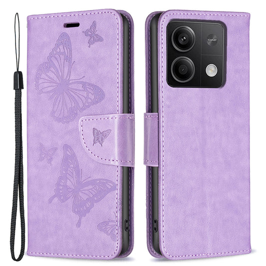 For Xiaomi Redmi Note 13 5G Leather Case Wallet Phone Cover Butterfly Pattern - Purple