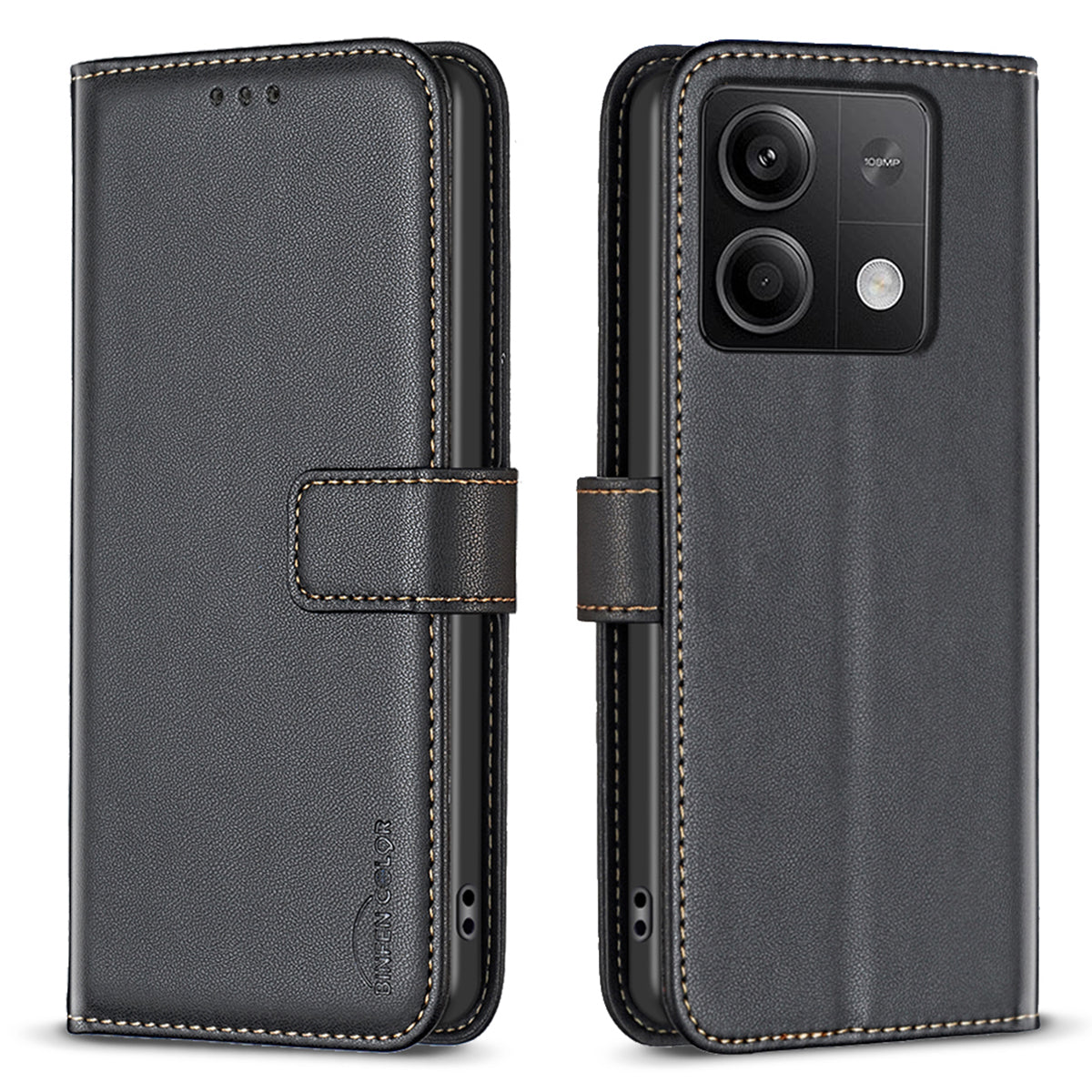 BINFEN COLOR BF17 For Xiaomi Redmi Note 13 5G Case PU Leather Phone Cover Wallet - Black