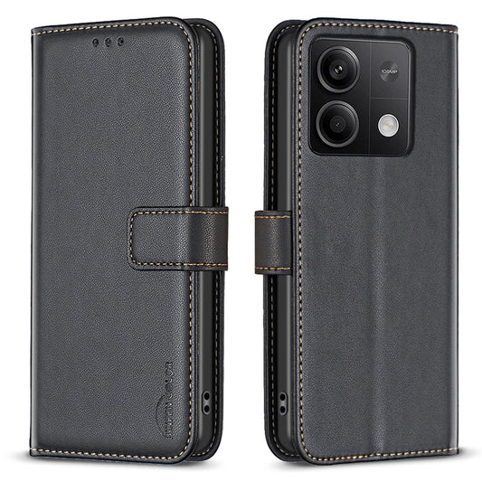 BINFEN COLOR BF17 For Xiaomi Redmi Note 13 5G Case PU Leather Phone Cover Wallet - Black