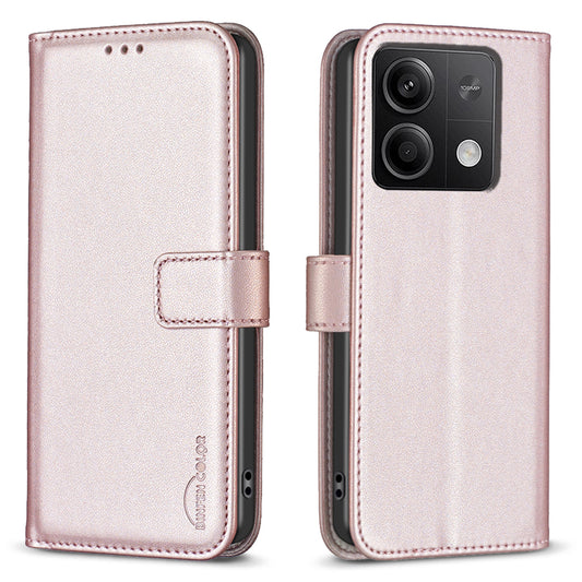 BINFEN COLOR BF17 For Xiaomi Redmi Note 13 5G Case PU Leather Phone Cover Wallet - Rose Gold