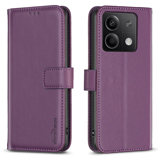 BINFEN COLOR BF17 For Xiaomi Redmi Note 13 5G Case PU Leather Phone Cover Wallet - Dark Purple