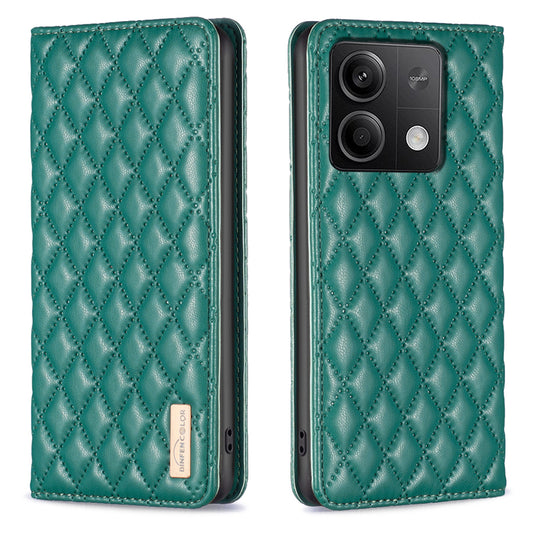 BINFEN COLOR BF Style-16 For Xiaomi Redmi Note 13 5G Case Card Holder PU Leather Phone Cover - Green