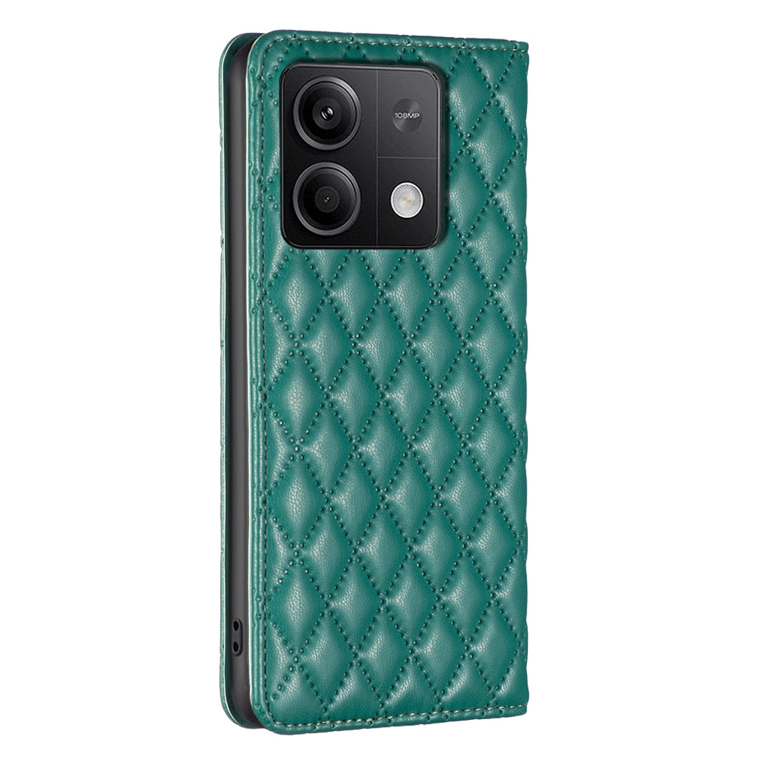 BINFEN COLOR BF Style-16 For Xiaomi Redmi Note 13 5G Case Card Holder PU Leather Phone Cover - Green