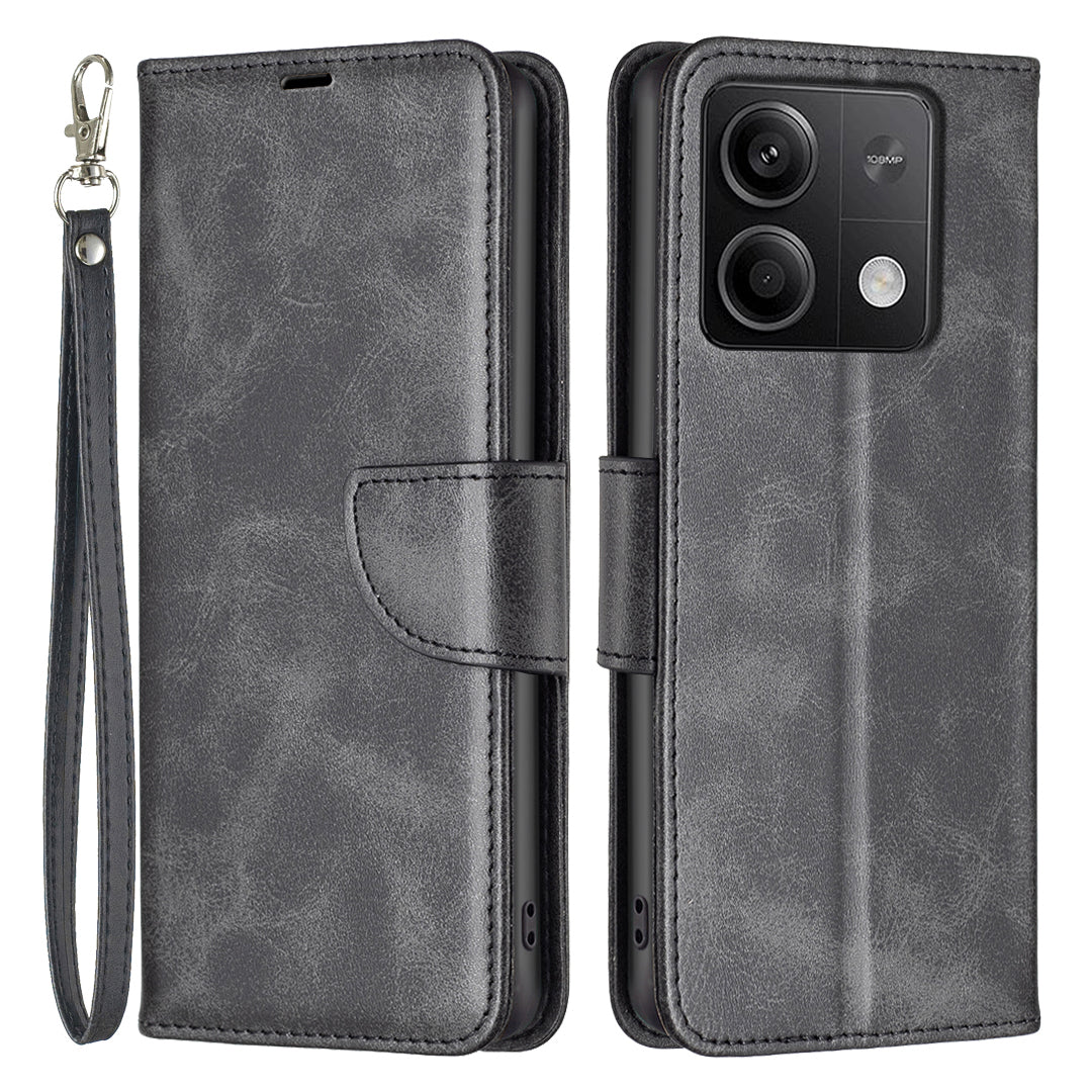 For Xiaomi Redmi Note 13 5G Leather Case Shockproof TPU Stand Solid Color Phone Cover - Black