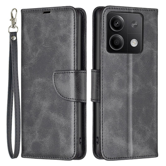For Xiaomi Redmi Note 13 5G Leather Case Shockproof TPU Stand Solid Color Phone Cover - Black
