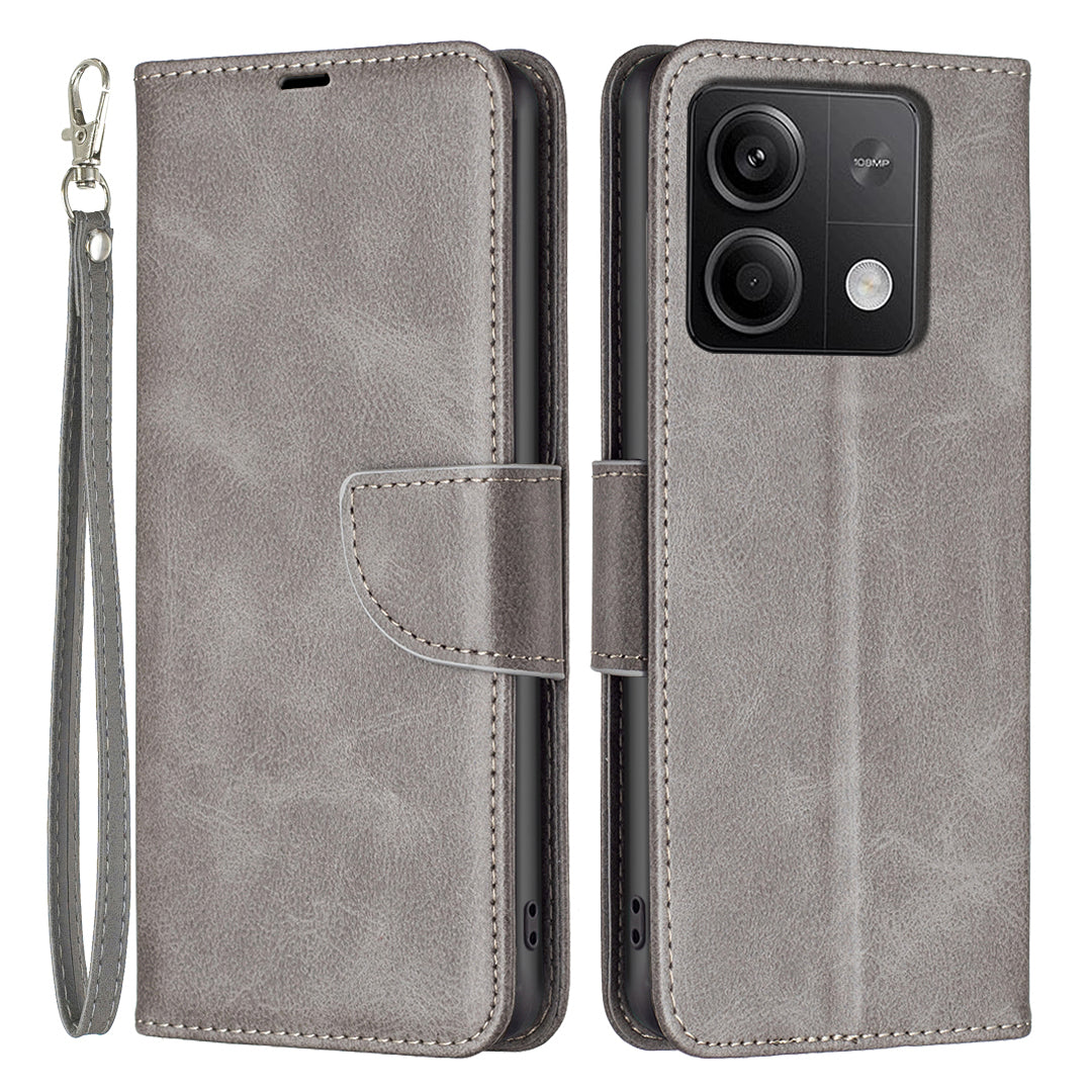 For Xiaomi Redmi Note 13 5G Leather Case Shockproof TPU Stand Solid Color Phone Cover - Grey