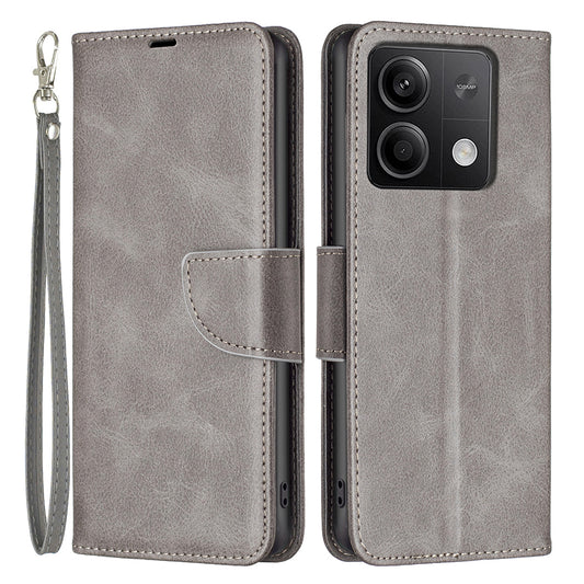 For Xiaomi Redmi Note 13 5G Leather Case Shockproof TPU Stand Solid Color Phone Cover - Grey