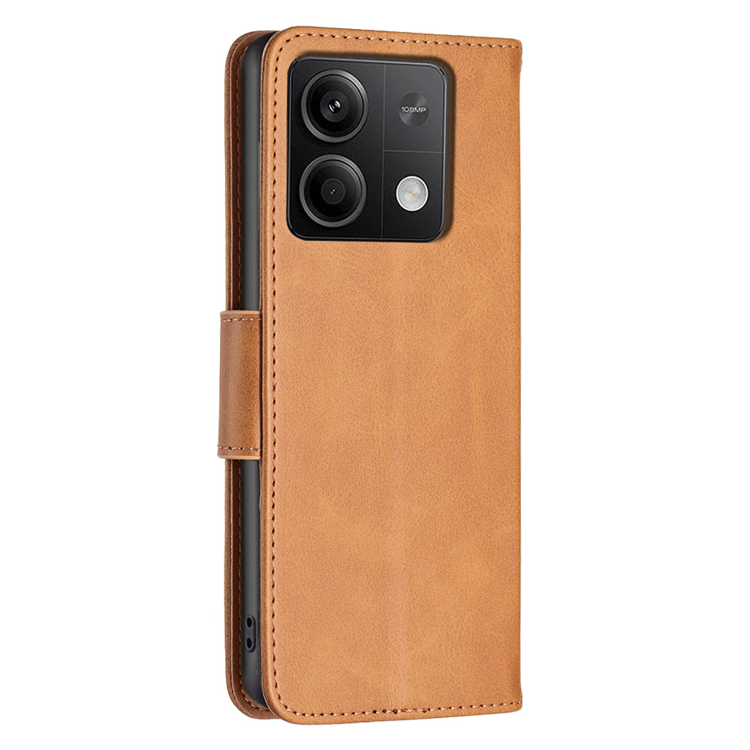 For Xiaomi Redmi Note 13 5G Leather Case Shockproof TPU Stand Solid Color Phone Cover - Yellow
