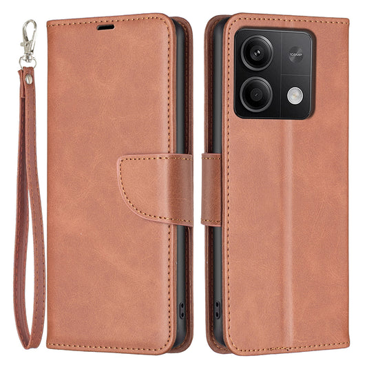For Xiaomi Redmi Note 13 5G Leather Case Shockproof TPU Stand Solid Color Phone Cover - Brown