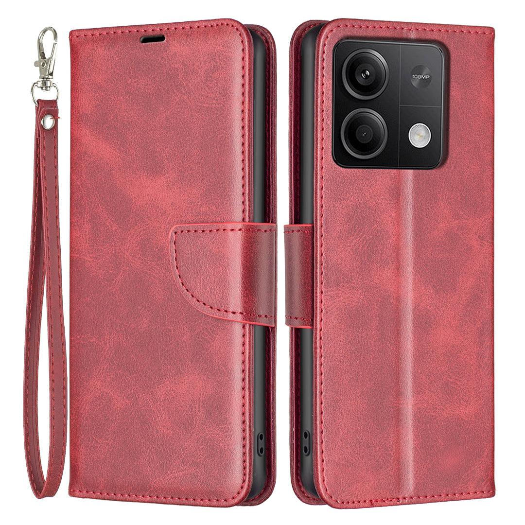 For Xiaomi Redmi Note 13 5G Leather Case Shockproof TPU Stand Solid Color Phone Cover - Red