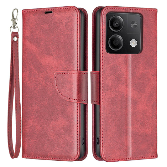 For Xiaomi Redmi Note 13 5G Leather Case Shockproof TPU Stand Solid Color Phone Cover - Red