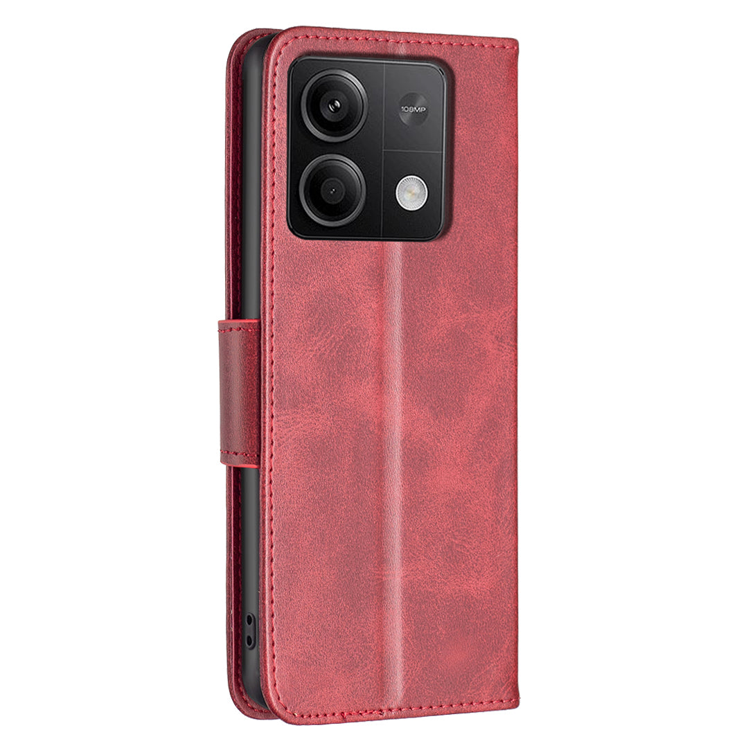 For Xiaomi Redmi Note 13 5G Leather Case Shockproof TPU Stand Solid Color Phone Cover - Red