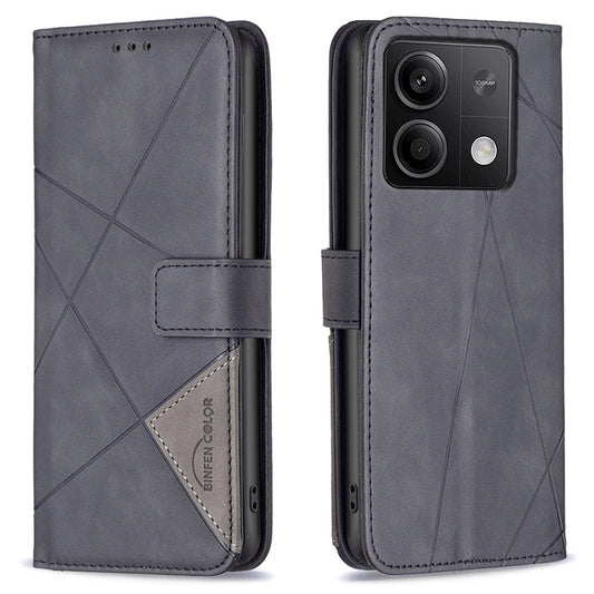 BINFEN COLOR BF05 For Xiaomi Redmi Note 13 5G Phone Case Leather Stand Flip Cover 3 Card Slots - Black