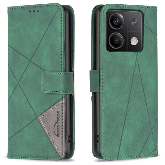 BINFEN COLOR BF05 For Xiaomi Redmi Note 13 5G Phone Case Leather Stand Flip Cover 3 Card Slots - Green