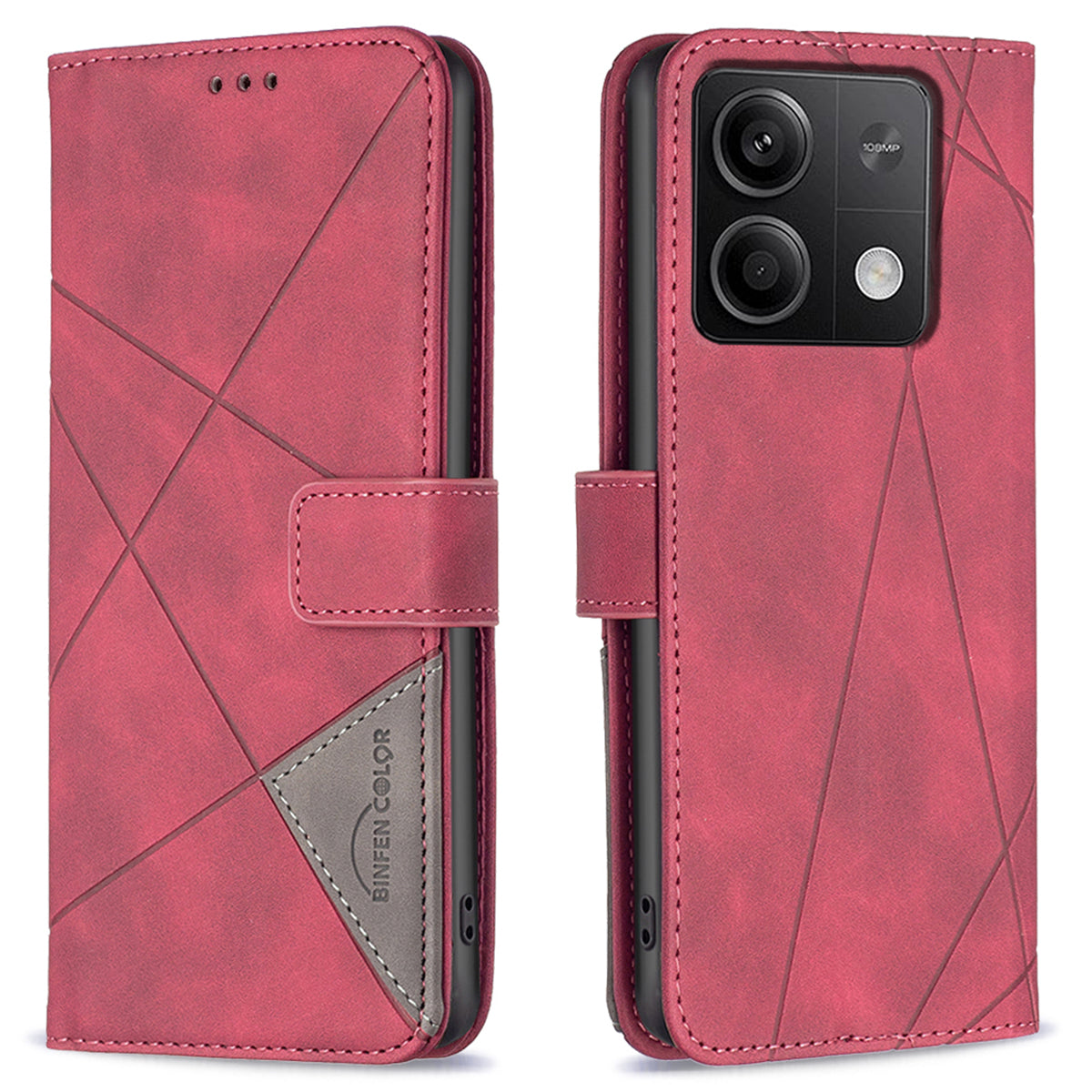 BINFEN COLOR BF05 For Xiaomi Redmi Note 13 5G Phone Case Leather Stand Flip Cover 3 Card Slots - Red