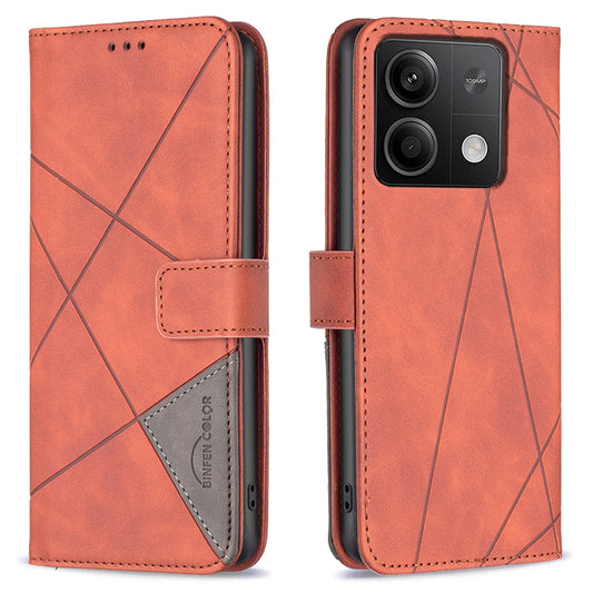 BINFEN COLOR BF05 For Xiaomi Redmi Note 13 5G Phone Case Leather Stand Flip Cover 3 Card Slots - Brown