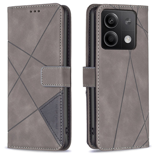 BINFEN COLOR BF05 For Xiaomi Redmi Note 13 5G Phone Case Leather Stand Flip Cover 3 Card Slots - Grey