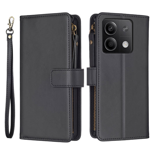 BF Style-19 for Xiaomi Redmi Note 13 5G Leather Phone Case Wallet Stand Flip Cover Zipper Pocket - Black