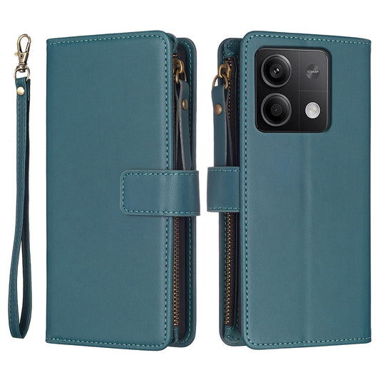 BF Style-19 for Xiaomi Redmi Note 13 5G Leather Phone Case Wallet Stand Flip Cover Zipper Pocket - Green