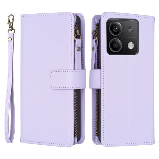 BF Style-19 for Xiaomi Redmi Note 13 5G Leather Phone Case Wallet Stand Flip Cover Zipper Pocket - Purple