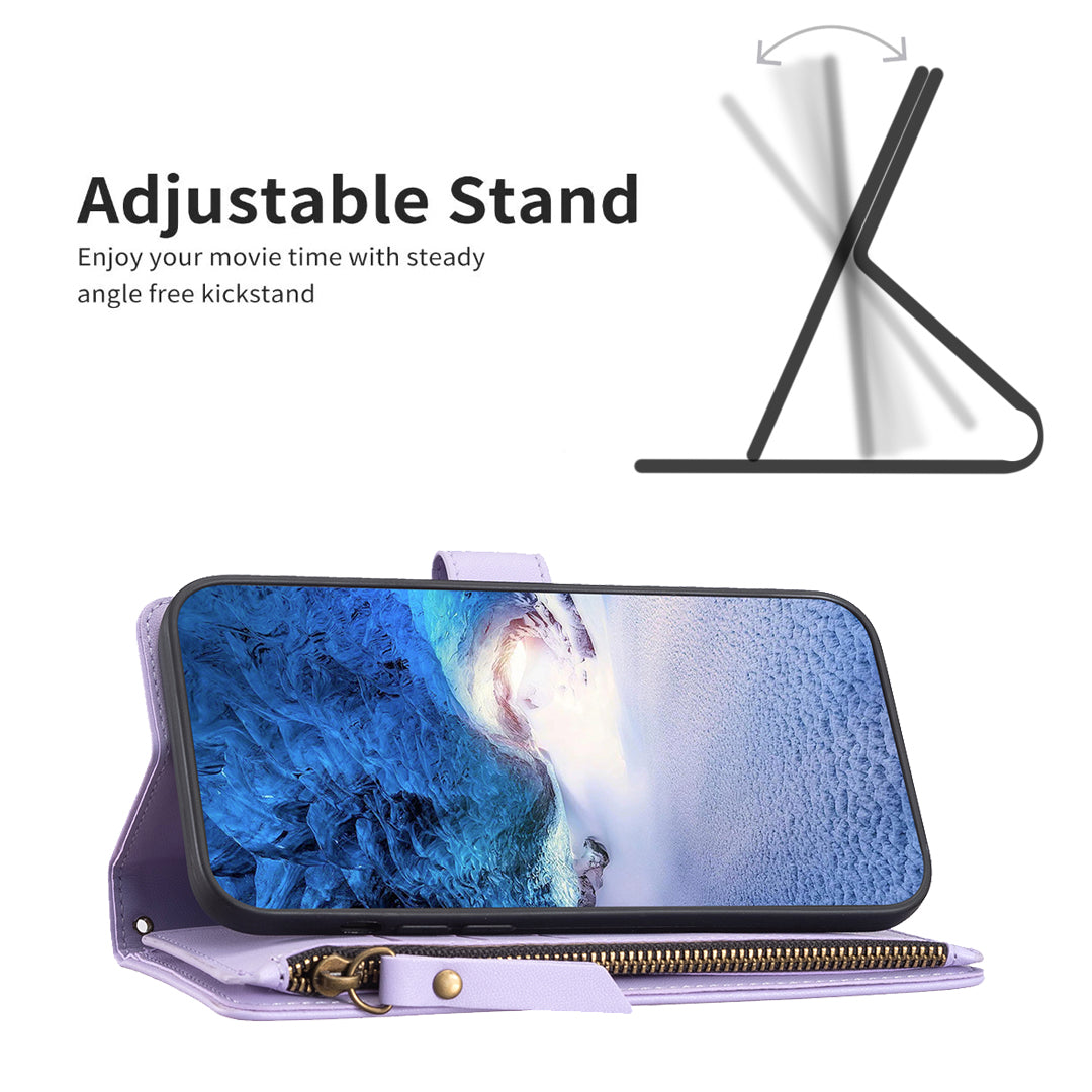 BF Style-19 for Xiaomi Redmi Note 13 5G Leather Phone Case Wallet Stand Flip Cover Zipper Pocket - Purple