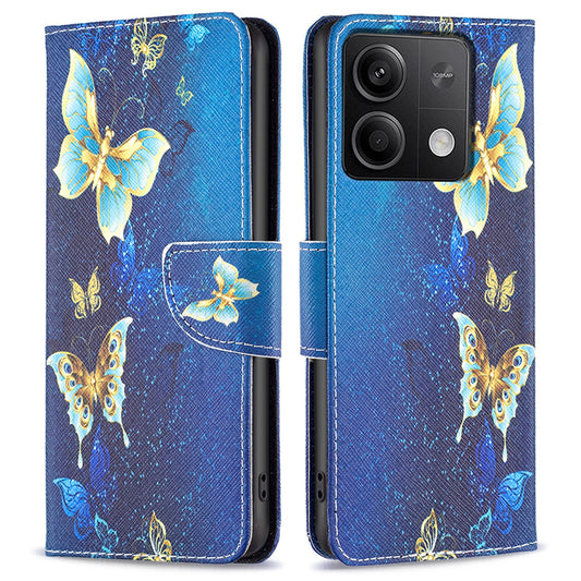 For Xiaomi Redmi Note 13 5G Phone Case Pattern Printing Wallet Leather Cover - Golden Butterflies