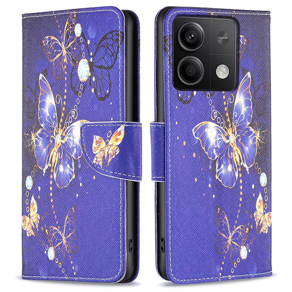 For Xiaomi Redmi Note 13 5G Phone Case Pattern Printing Wallet Leather Cover - Purple Butterflies