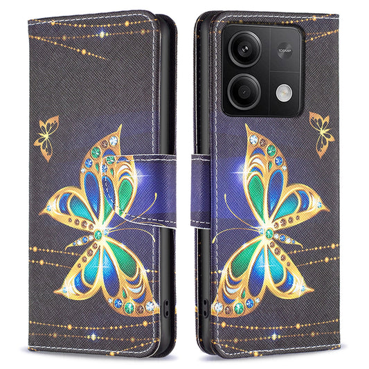 For Xiaomi Redmi Note 13 5G Phone Case Pattern Printing Wallet Leather Cover - Jewelry Butterfly