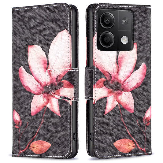 For Xiaomi Redmi Note 13 5G Phone Case Pattern Printing Wallet Leather Cover - Lotus